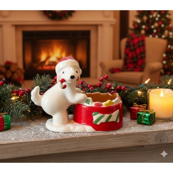 Yankee Candle Snowman Pup Christmas Ceramic Candle Holder Red & White - Picture 2 of 8